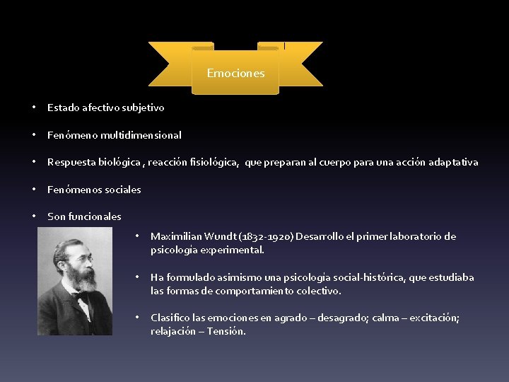 Emociones • Estado afectivo subjetivo • Fenómeno multidimensional • Respuesta biológica , reacción fisiológica,