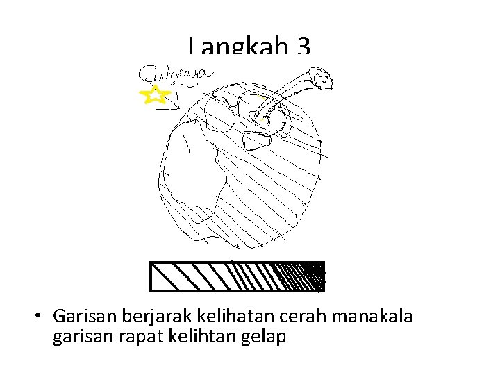 Langkah 3 • Garisan berjarak kelihatan cerah manakala garisan rapat kelihtan gelap 