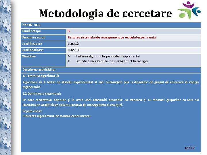 Metodologia de cercetare Plan de lucru Număr etapă 3 Denumire etapă Testarea sistemului de