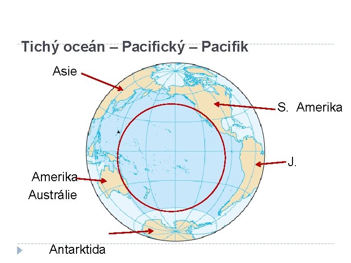 Tichý oceán – Pacifický – Pacifik Asie S. Amerika J. Amerika Austrálie Antarktida 