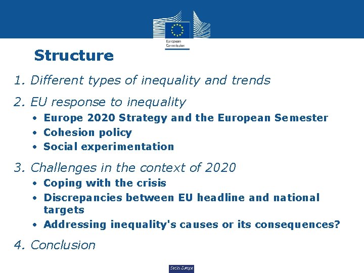 Structure 1. Different types of inequality and trends 2. EU response to inequality •