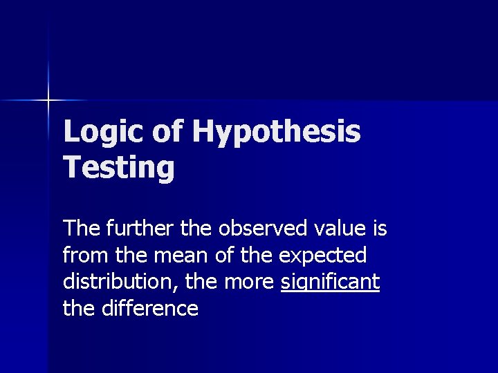 Logic of Hypothesis Testing The further the observed value is from the mean of