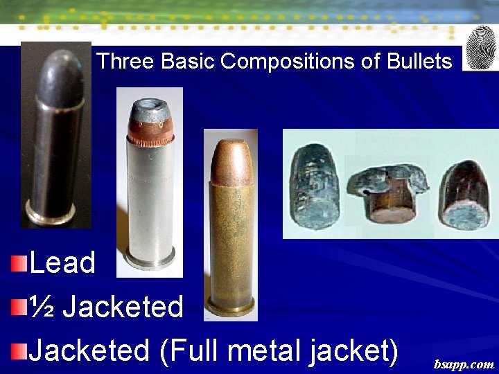 Three Basic Compositions of Bullets Lead ½ Jacketed (Full metal jacket) bsapp. com 
