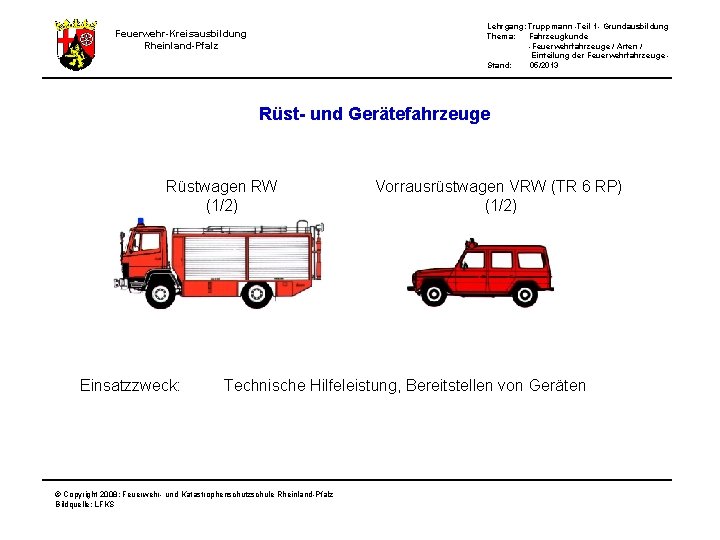 Lehrgang: Truppmann -Teil 1 - Grundausbildung Thema: Fahrzeugkunde -Feuerwehrfahrzeuge / Arten / Einteilung der