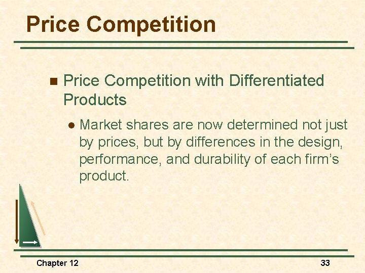 Price Competition n Price Competition with Differentiated Products l Chapter 12 Market shares are