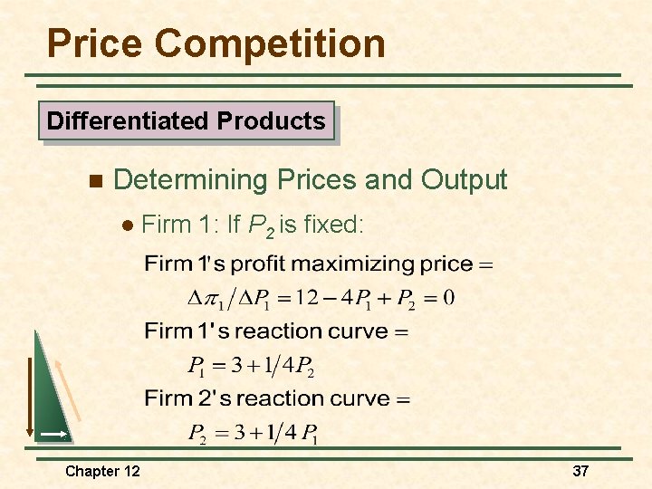 Price Competition Differentiated Products n Determining Prices and Output l Chapter 12 Firm 1: