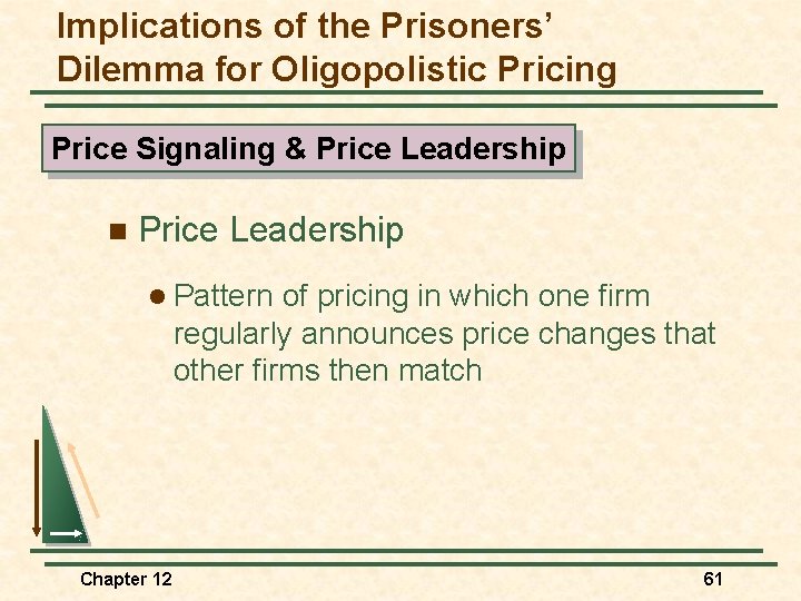 Implications of the Prisoners’ Dilemma for Oligopolistic Pricing Price Signaling & Price Leadership n