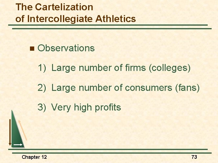 The Cartelization of Intercollegiate Athletics n Observations 1) Large number of firms (colleges) 2)
