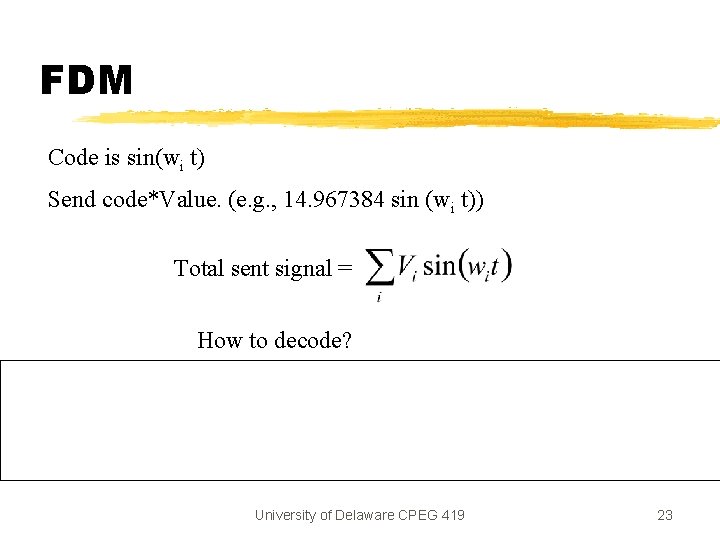 FDM Code is sin(wi t) Send code*Value. (e. g. , 14. 967384 sin (wi