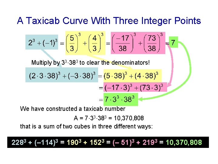 A Taxicab Curve With Three Integer Points Multiply by 33. 383 to clear the