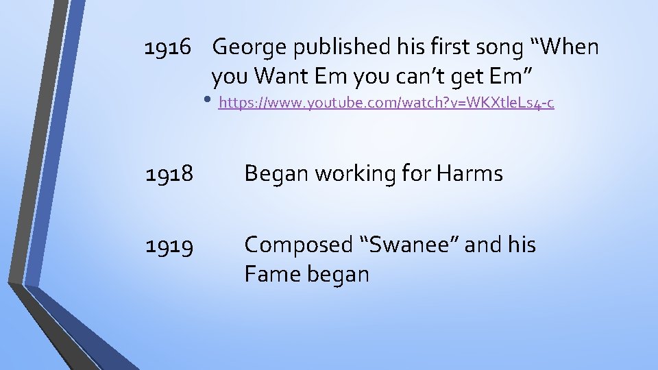 1916 George published his first song “When you Want Em you can’t get Em”