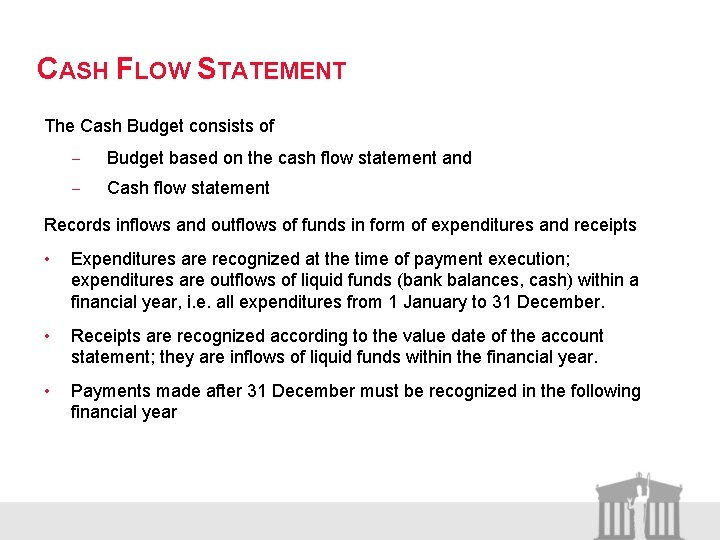 CASH FLOW STATEMENT The Cash Budget consists of - Budget based on the cash