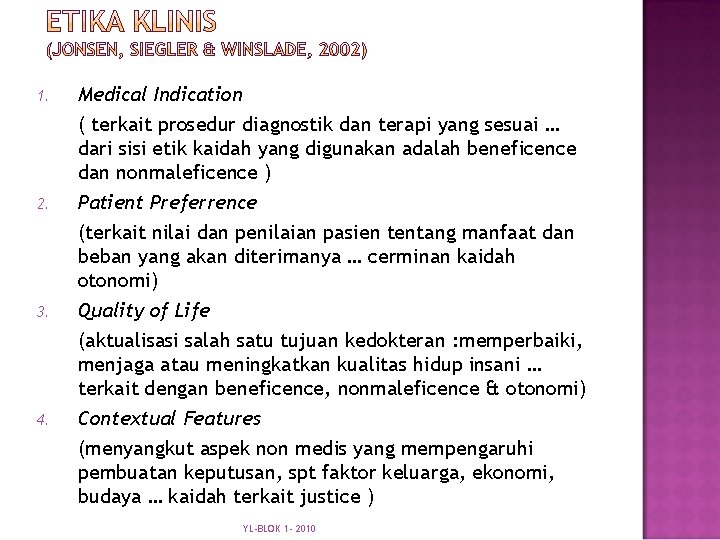 1. 2. 3. 4. Medical Indication ( terkait prosedur diagnostik dan terapi yang sesuai