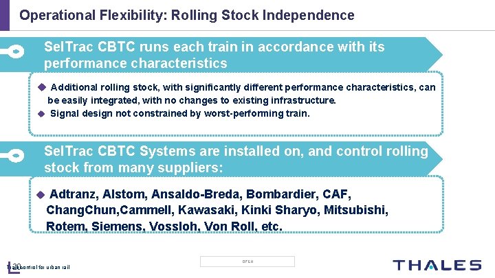 Operational Flexibility: Rolling Stock Independence Sel. Trac CBTC runs each train in accordance with