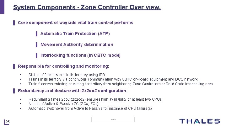 System Components - Zone Controller Over view. ▌ Core component of wayside vital train