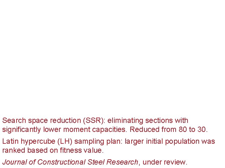 Search space reduction (SSR): eliminating sections with significantly lower moment capacities. Reduced from 80