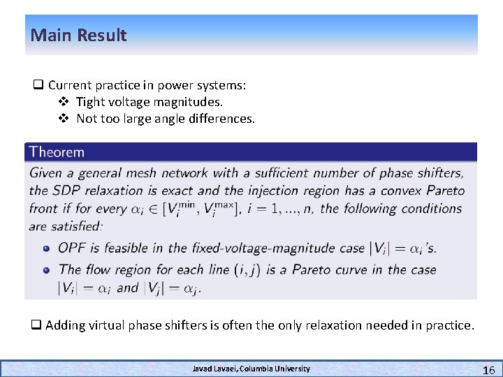 Main Result q Current practice in power systems: v Tight voltage magnitudes. v Not
