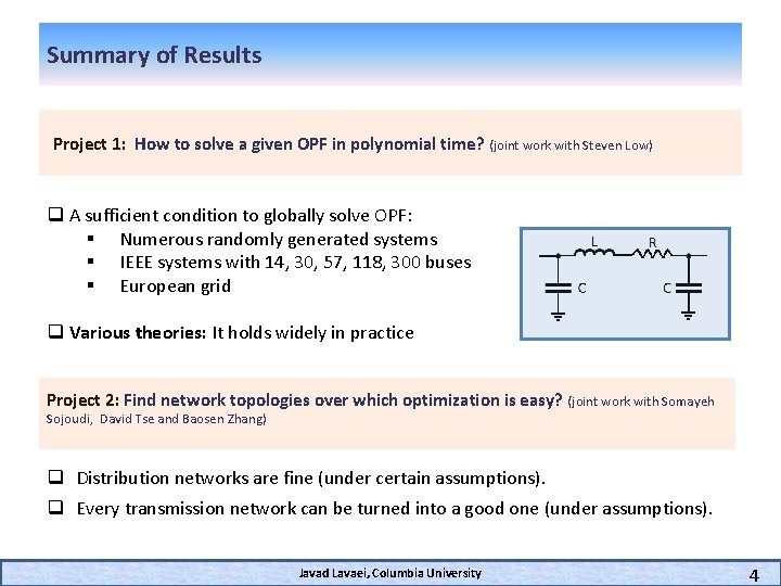 Summary of Results Project 1: How to solve a given OPF in polynomial time?