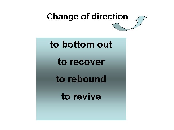 Change of direction to bottom out to recover to rebound to revive 