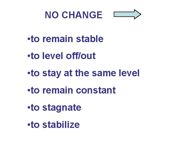 NO CHANGE • to remain stable • to level off/out • to stay at NO CHANGE • to remain stable • to level off/out • to stay at