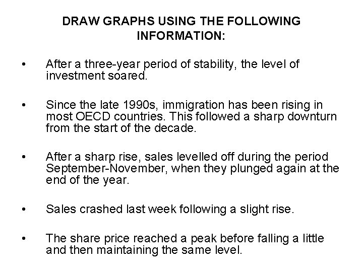 DRAW GRAPHS USING THE FOLLOWING INFORMATION: • After a three-year period of stability, the