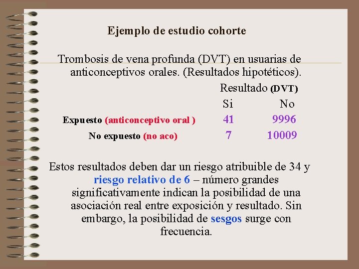 Ejemplo de estudio cohorte Trombosis de vena profunda (DVT) en usuarias de anticonceptivos orales.