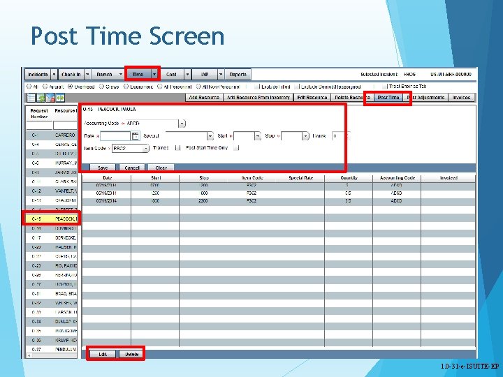 Post Time Screen 1. 0 -31 -e-ISUITE-EP 