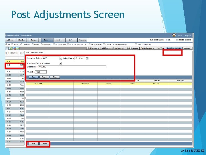 Post Adjustments Screen 1. 0 -32 -e-ISUITE-EP 