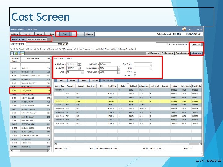 Cost Screen 1. 0 -34 -e-ISUITE-EP 