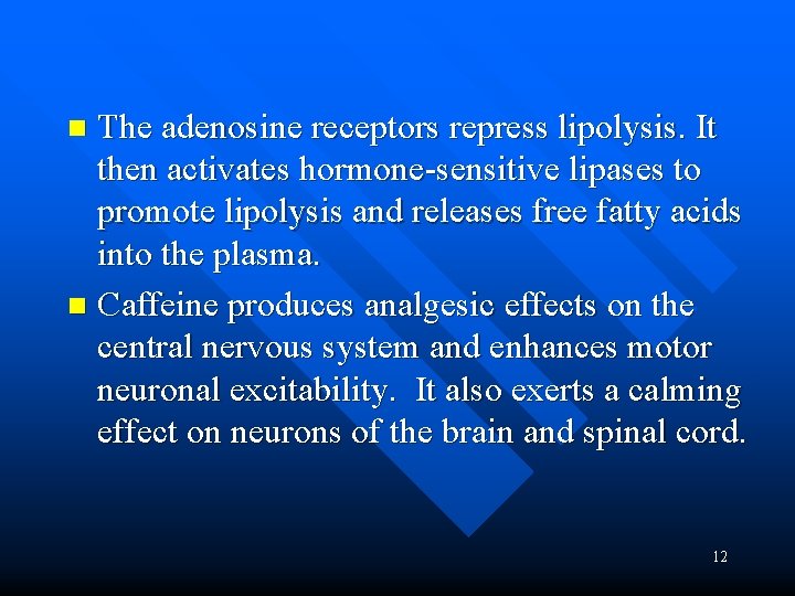 The adenosine receptors repress lipolysis. It then activates hormone-sensitive lipases to promote lipolysis and