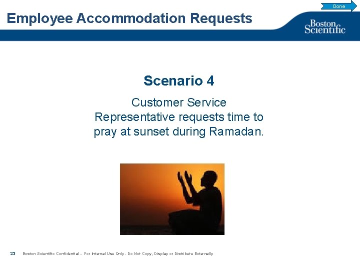 Done Employee Accommodation Requests Scenario 4 Customer Service Representative requests time to pray at