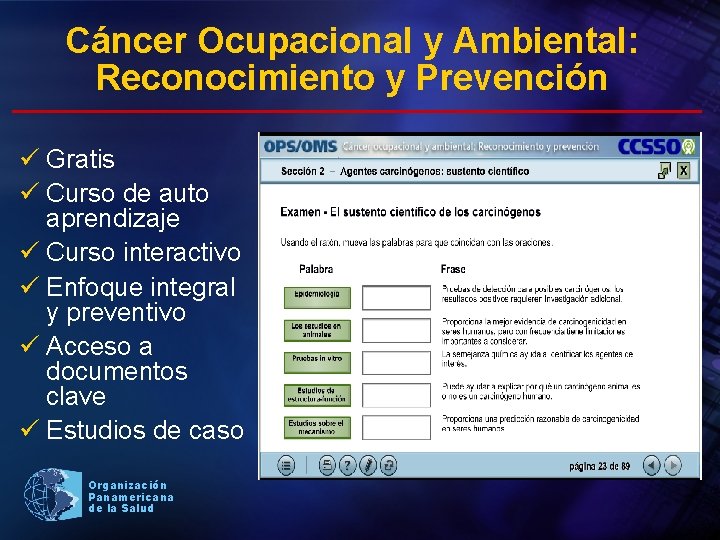 Cáncer Ocupacional y Ambiental: Reconocimiento y Prevención ü Gratis ü Curso de auto aprendizaje