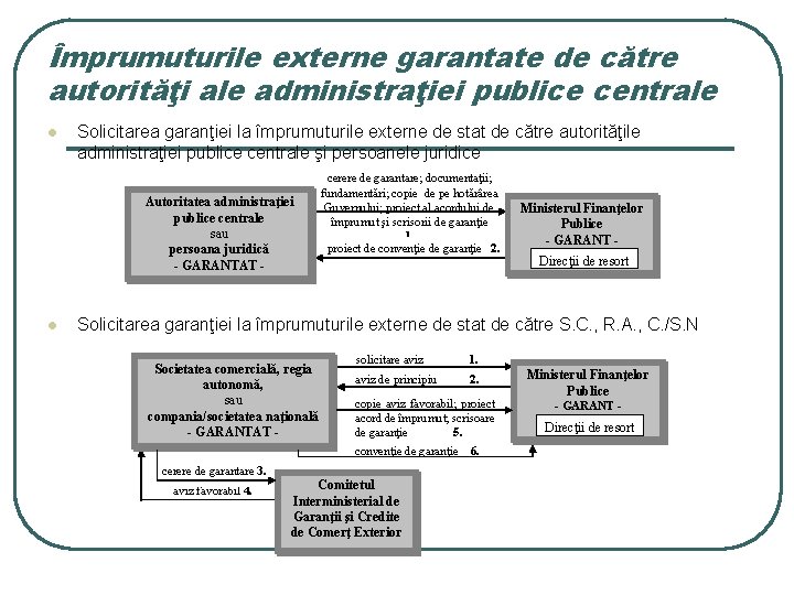 Împrumuturile externe garantate de către autorităţi ale administraţiei publice centrale l Solicitarea garanţiei la