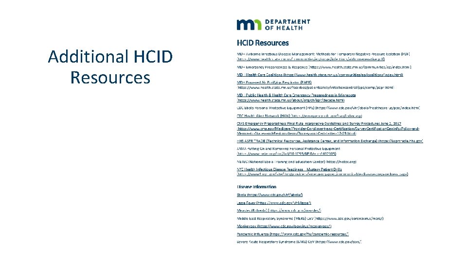 Additional HCID Resources 