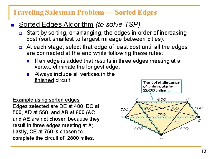 Traveling Salesman Problem — Sorted Edges n Sorted Edges Algorithm (to solve TSP) q