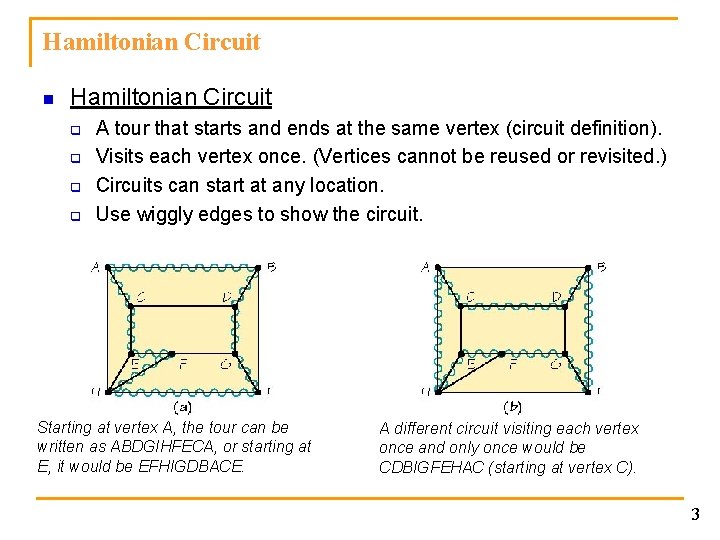 Hamiltonian Circuit n Hamiltonian Circuit q q A tour that starts and ends at