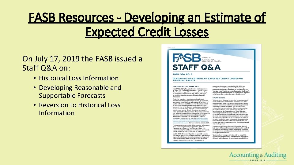 FASB Resources - Developing an Estimate of Expected Credit Losses On July 17, 2019