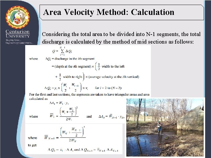 Area Velocity Method: Calculation Considering the total area to be divided into N-1 segments,