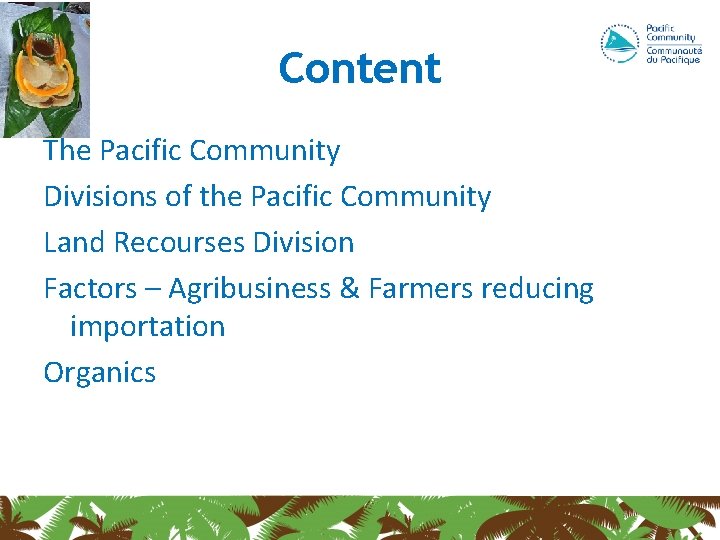 Content The Pacific Community Divisions of the Pacific Community Land Recourses Division Factors –