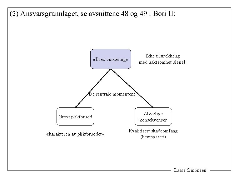 (2) Ansvarsgrunnlaget, se avsnittene 48 og 49 i Bori II: Ikke tilstrekkelig med uaktsomhet