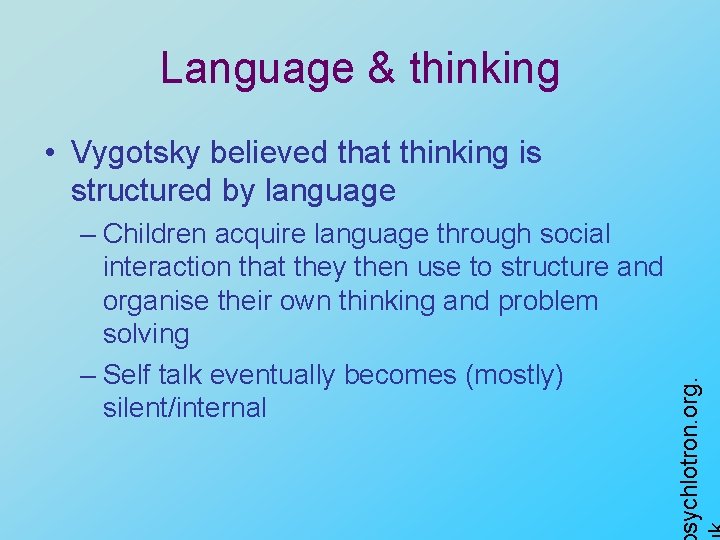 Language & thinking – Children acquire language through social interaction that they then use