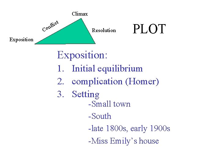 Climax t flic n Co Resolution PLOT Exposition: 1. Initial equilibrium 2. complication (Homer)