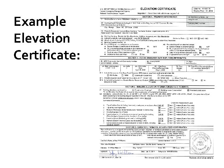 Example Elevation Certificate: 