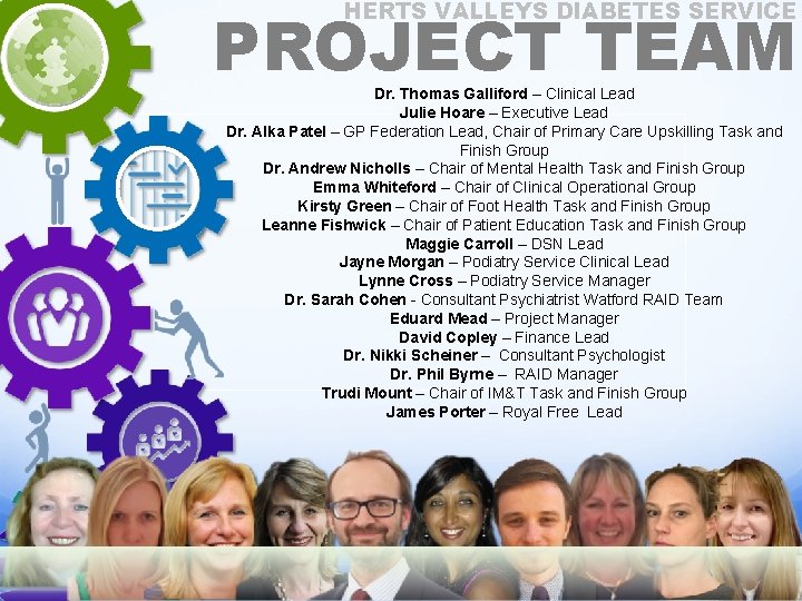 HERTS VALLEYS DIABETES SERVICE PROJECT TEAM Dr. Thomas Galliford – Clinical Lead Julie Hoare