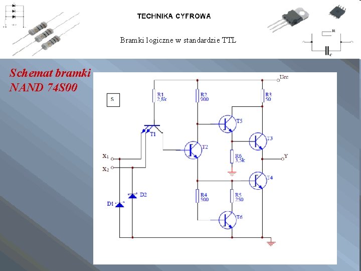 Bramki logiczne w standardzie TTL Schemat bramki NAND 74 S 00 