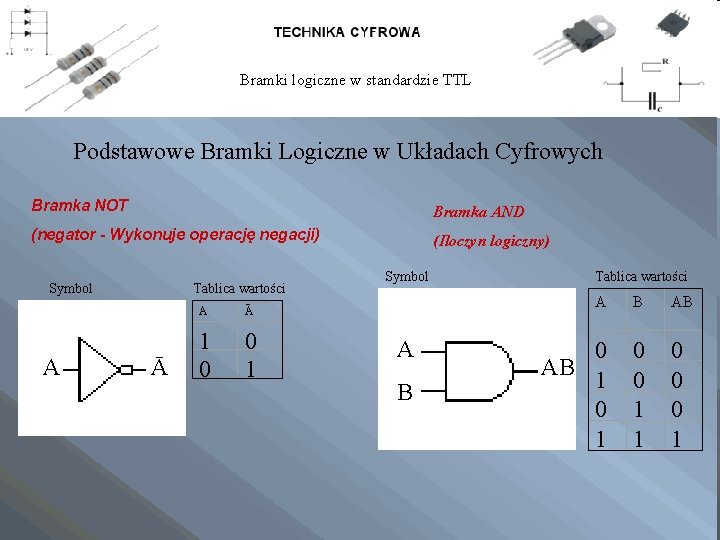 Bramki logiczne w standardzie TTL Podstawowe Bramki Logiczne w Układach Cyfrowych Bramka NOT Bramka