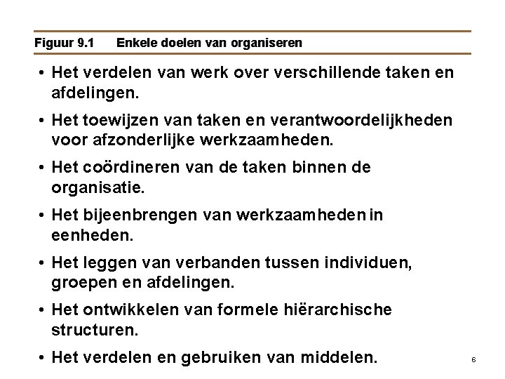 Figuur 9. 1 Enkele doelen van organiseren • Het verdelen van werk over verschillende