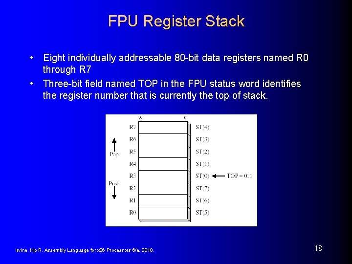 FPU Register Stack • Eight individually addressable 80 -bit data registers named R 0