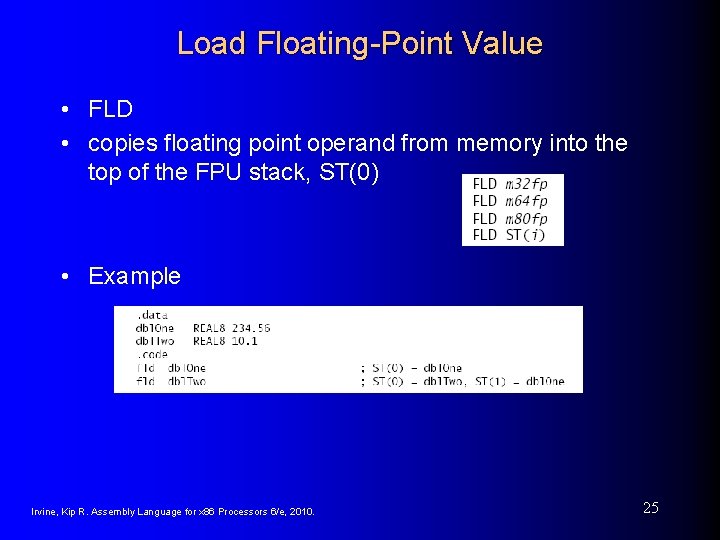 Load Floating-Point Value • FLD • copies floating point operand from memory into the