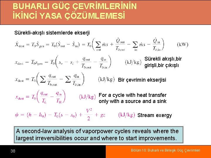 BUHARLI GÜÇ ÇEVRİMLERİNİN İKİNCİ YASA ÇÖZÜMLEMESİ Sürekli-akışlı sistemlerde ekserji Sürekli akışlı, bir girişli, bir